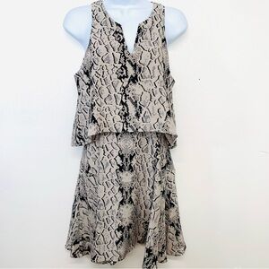 Parker Silk Mini Dress Small Gray Snake‎ Print  Sleeveless Overlay Flowy Casual